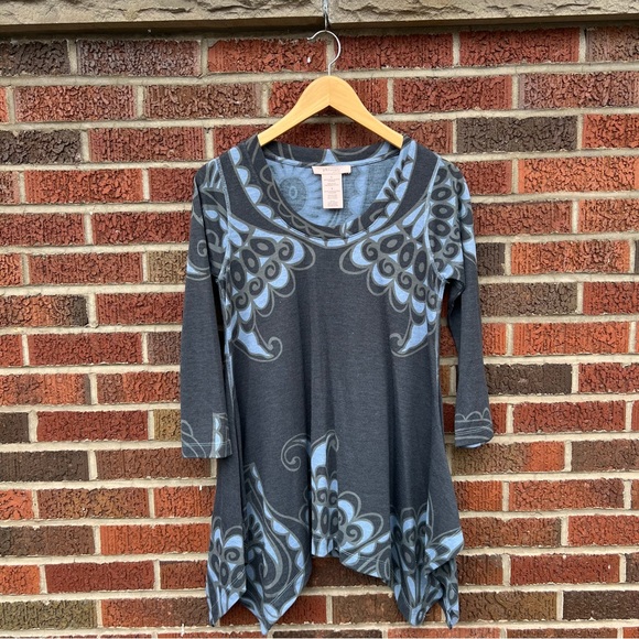 Philosophy Tops - Philosophy Gray and Blue Mandala Print Long Sleeve Tunic Dress Top